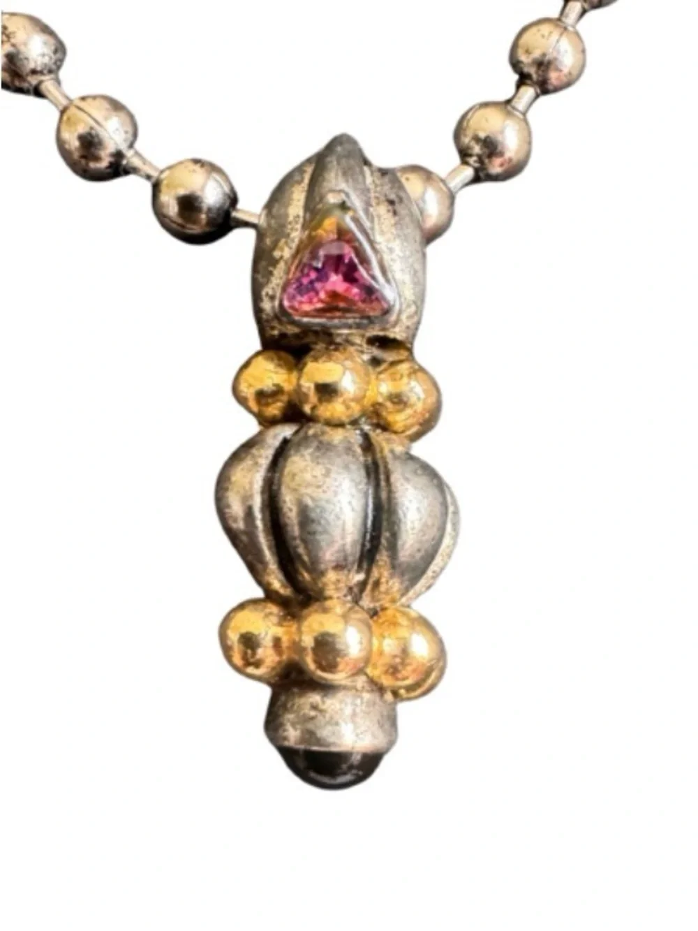 Beautiful Vintage Gold and Silver Toned Pendant with Pink Gemstone